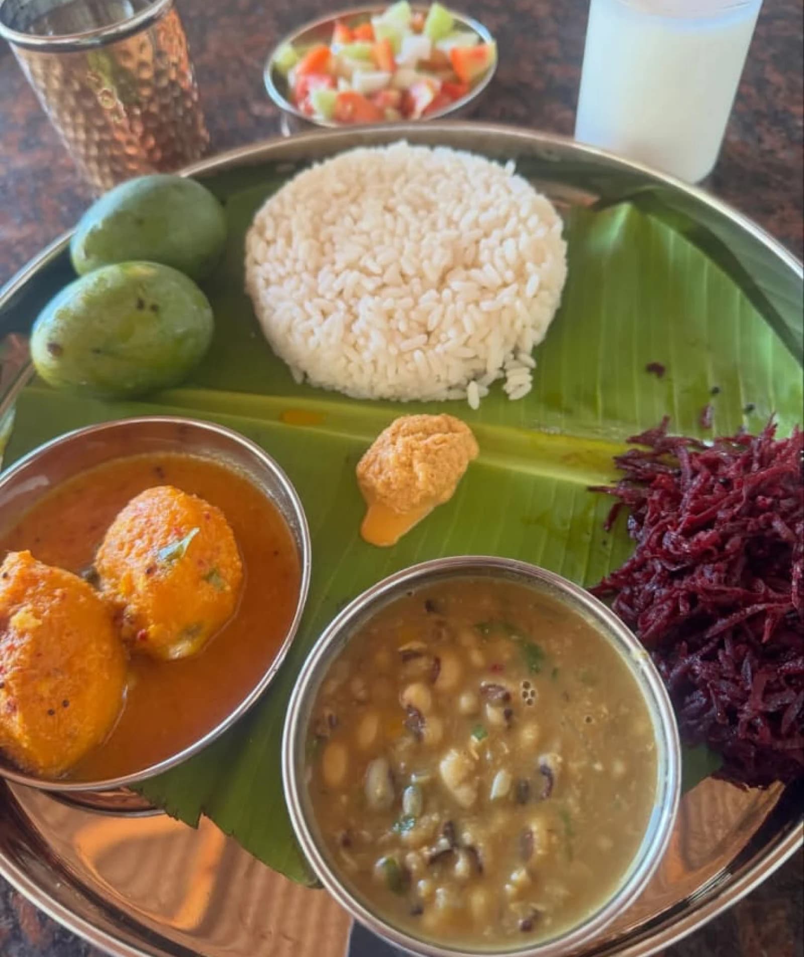 Vegetarian Ayurvedic meal served on a banana leaf at Ashwattha